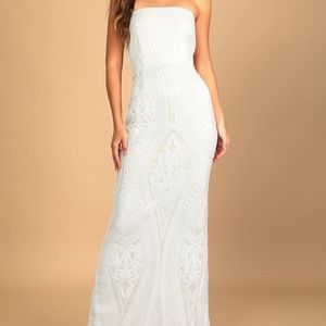 Lulus 
Magnificent Love White Sequin Strapless Maxi Dress